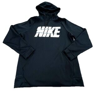 Nike Hoodie Men Medium Black White Dri FIt Sweatshirt Sweater Big Spell Out Logo